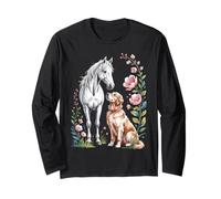 Floral Horse Dog Western Watercolor Boho Botanical Maglia a Manica