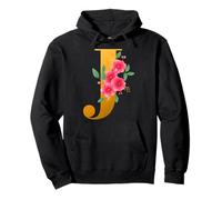 Floral J Alphabet Cute Initial Monogram Letter J Graphic Felpa con Cappuccio