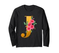 Floral J Alphabet Cute Initial Monogram Letter J Graphic Maglia a Manica