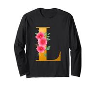 Floral L Alphabet Cute Initial Monogram Letter L Graphic Maglia a Manica