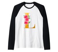 Floral L Alphabet Cute Initial Monogram Letter L Graphic Maglia con Maniche Raglan