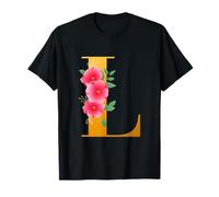 Floral L Alphabet Cute Initial Monogram Letter L Graphic Maglietta