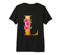Floral L Alphabet Cute Initial Monogram Letter L Graphic Maglietta Premium