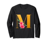 Floral M Alphabet Cute Initial Monogram Letter M Graphic Maglia a Manica