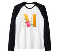 Floral M Alphabet Cute Initial Monogram Letter M Graphic Maglia con Maniche Raglan