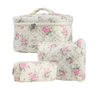 Floral Makeup Bag - 3 pezzi Style Statement, Cosmetic Organizer Bag, Cotton Quilted Makeup Set | Cosmetic Pouch Travel Toiletry Cute Makeeup Organizer for Girls, b, la descrizione, Vedere la