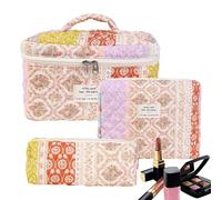 Floral Makeup Bag - 3 pezzi Style Statement, Cosmetic Organizer Bag, Cotton Quilted Makeup Set | Cosmetic Pouch Travel Toiletry Cute Makeeup Organizer for Girls, D, la descrizione, Vedere la