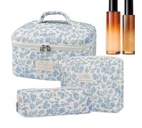 Floral Makeup Bag, 3 sacchetti di cotone trapuntati, piccoli, medi, grandi, Attributo singolo, Se référer au descriptif, Fare riferimento alla descrizione