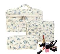 Floral Makeup Bag - 3Pcs Style Statement, Cosmetic Organizer Bag, Cotton Quilted Makeup Set | Cosmetic Pouch Travel Toiletry Cute Makeeup Organizer for Girls