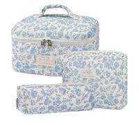 Floral Makeup Bag for Women, 3X Cotton Quilted Cosmetic Set, Flower Aesthetic Toiletry Organizer, (Small, Medium, Large) Travel Bag Women, Teens, Girls, Stylish Storage