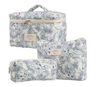 Floral Makeup Bag Set, 3 pezzi Toiletry Organizer, 9,84 x 6,3 x 6,3 pollici, Stylish Aesthetic Design, Cute Cotton Travel Pouch for Women, Cosmetics, Brushes, Accessories, multicolore, A,