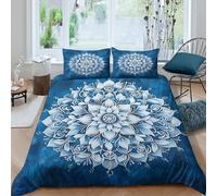 Floral MandalaSet Di Copripiumino microfibra morbida Set di 3 Pezzi stampa di 3D cerniera nascosta Blue Art Style copripiumino incluso federe aiosa ultra morbido for coppie Single（135x200cm）