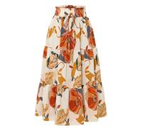Floral Maxi Skirt for Women Summer Comfy Tiered Elastic High Waisted Skirts Vacation A-Line Flowy Swing Long