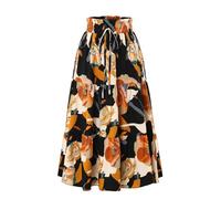Floral Maxi Skirt for Women Summer Comfy Tiered Elastic High Waisted Skirts Vacation A-Line Flowy Swing Long