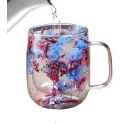 Floral Mug - 450ml Double-Walled Glass Tea Cup with Dried Flowers | Clear Glass Cup with Handle for Coffee Tea Milk Whiskey Beer | Picnic Party Winter Drinkware Elegant Glassware GiftFloral Mug -