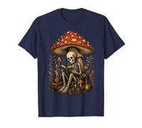 Floral Mushroom Skeleton Reading Books Gothic Humor Maglietta