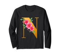 Floral N Alphabet Cute Initial Monogram Letter N Graphic Maglia a Manica