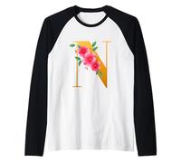 Floral N Alphabet Cute Initial Monogram Letter N Graphic Maglia con Maniche Raglan
