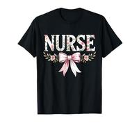 Floral Nurse Aesthetic Pink Bow Coquette with Stethoscope Maglietta