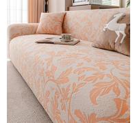 Floral Pattern Sofa Slipcovers, Vintage High Stretch Sofa Covers | Living Room Furniture Protector, Fitted Universal Couch Cover, Stylish Couch Covers For Dogs Pets Cats(Orange,4 Seater)