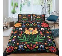 Floral patternSet Di Copripiumino morbida Set di 3 Pezzi stampa di 3D con cerniera Traditional folk art copripiumino con federa traspirante for bambini adulti ragazzi Double（200x200cm）