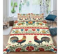 Floral patternsSet Di Copripiumino morbida 3 Pezzi stampa di 3D cerniera nascosta Traditional folk art copripiumino con federa soffice for bambini adulti ragazzi Single（140x200cm）