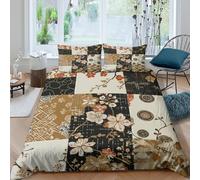 Floral patternsSet Di Copripiumino ultra microfibra Set di 3 Pezzi stampa 3D con cerniera Japanese inspired design copripiumino incluso federe aiosa ultra morbido for coppie Double（200x200cm）