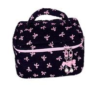 Floral Pouch, Aesthetic Quilted Makeup Bag Bow, Large-Capacity Cosmetic Organizer, Size About 22,5 x 15 x 15 cm for Travel and Bathroom Storage Weight About 120 g, Nero , Se référer au descriptif