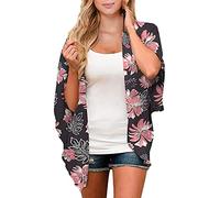 Floral Print Kimono Cardigan for Women Beach Bikini Cover Up Batwing Sleeve Bikini Sarong Shawl Tops Open Front Cover ups Loose Swimwear Summer Beach Bikini Cover up Blouse D-272
