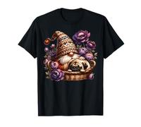 Floral Pug Dad Gnome For Flower Garden Lover And Pug Owner Maglietta