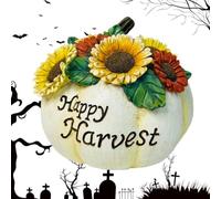 Floral Pumpkin Statue - Heavy Stone Composite, Bright Floral Gourd Table To