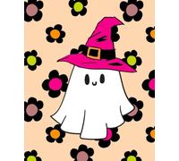 Floral Retro Ghost Witch Halloween Notebook - Wide Ruled 110-Page Journal for Spooky Season Writing, Journaling, and School Work Notes
