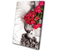 floral Roses Woman SINGLE TELA parete arte foto stampa