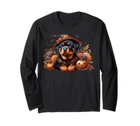 Floral Rottweiler Halloween Graphic with Bats And Pumpkins Maglia a Manica