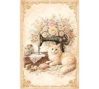 Floral Sewing Machine Journal with Cat for Quilters and Dressmakers Project Planner Notebook: Vintage Style Craft Logbook Featuring Roses and Antique Equipment Illustration