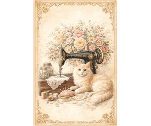 Floral Sewing Machine Journal with Cat for Quilters and Dressmakers Project Planner Notebook: Vintage Style Craft Logbook Featuring Roses and Antique Equipment Illustration