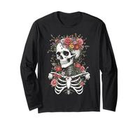 Floral Skeleton Flowers Goth Occult Death Dark Art Gothic Maglia a Manica