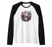 Floral Skull with Flowers for Mexican Women Dia De Muertos Maglia con Maniche Raglan