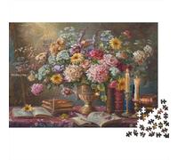 Floral Still Life Painting_2 Puzzle Classico 1000 Pezzi Per Uomini E Donne Attività Per Feste Arredamento Casa Prodotto Durevole Decorazione Casa Materiali Ecologici 52x38cm/1000pcs
