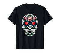Floral Sugar Skull Heart Eyes Dia De Muertos Gift Maglietta