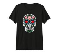 Floral Sugar Skull Heart Eyes Dia De Muertos Gift Maglietta Premium