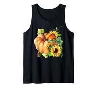 Floral Sunflower And Pumpkin Motif Cute Autumn Fall Graphic Canotta