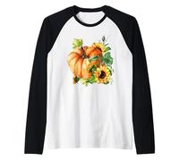 Floral Sunflower And Pumpkin Motif Cute Autumn Fall Graphic Maglia con Maniche Raglan