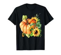 Floral Sunflower And Pumpkin Motif Cute Autumn Fall Graphic Maglietta