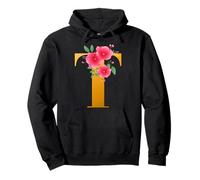 Floral T Alphabet Cute Initial Monogram Letter T Graphic Felpa con Cappuccio