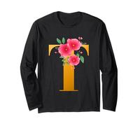Floral T Alphabet Cute Initial Monogram Letter T Graphic Maglia a Manica
