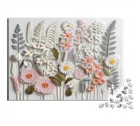 Floral Wall Decor-Modern Botanical Art Style Recycled Paper Jigsaw Puzzle Embossed White And Pink Flowers for Adults 14-99 Years Educational Game Challenge 70x50cm/1000pcs