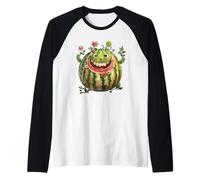 Floral Watermelon Face Whimsical Hawaiian Summer Vacation Maglia con Maniche Raglan