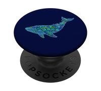 Floral Whale Blue Humpback Botanical Flowers Ocean Nature PopSockets PopGrip Adesivo