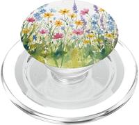 Floral Wildflower Botanical Mixed Flower Bouquet White PopSockets PopGrip per MagSafe